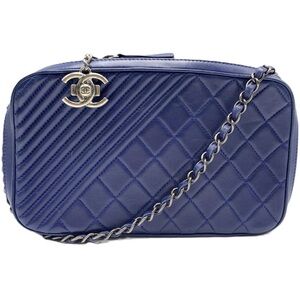 Authentic CHANEL  Boy Camera Case Crossbody Leather Blue RHW-Very Good Condition